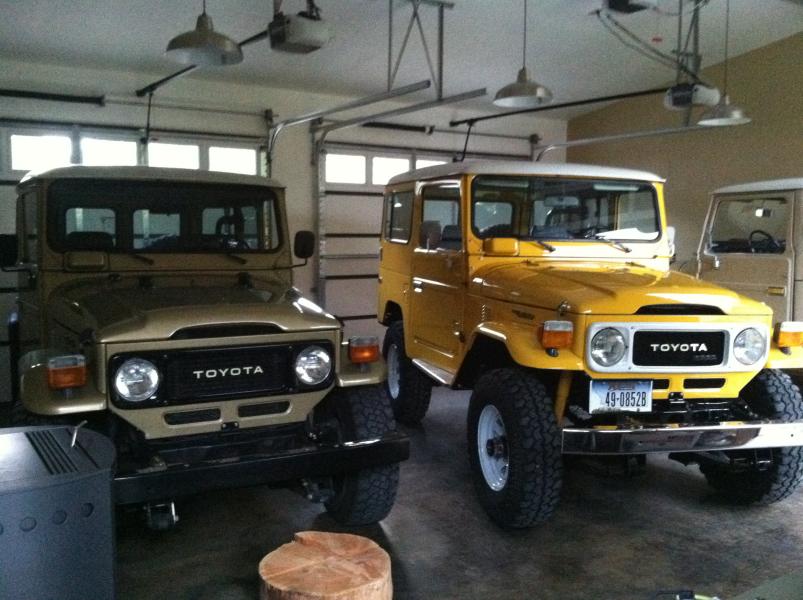 Two 1983 40's Custom Icon Gold 4.2 and a Canadian Super 3B diesel in Electric Yellow both with Factory AC PS : 1983 FJ40  : Peter Gabbarino Photographs 